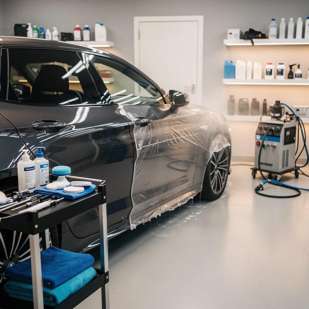 In der Autopflegestation gehören Trockeneisreinigung, Keramikversiegelung und Lackschutzfolie zum Arbeitsalltag